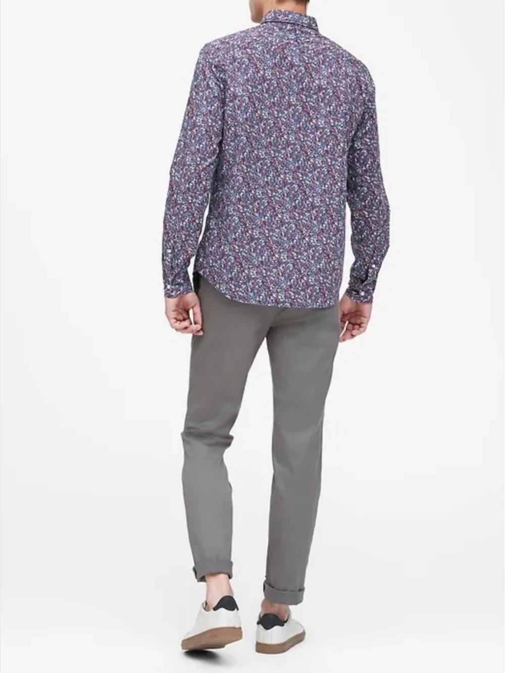 Banana Republic Luxe Poplin Untucked Slim Fit Floral Button Down Oxford Shirt